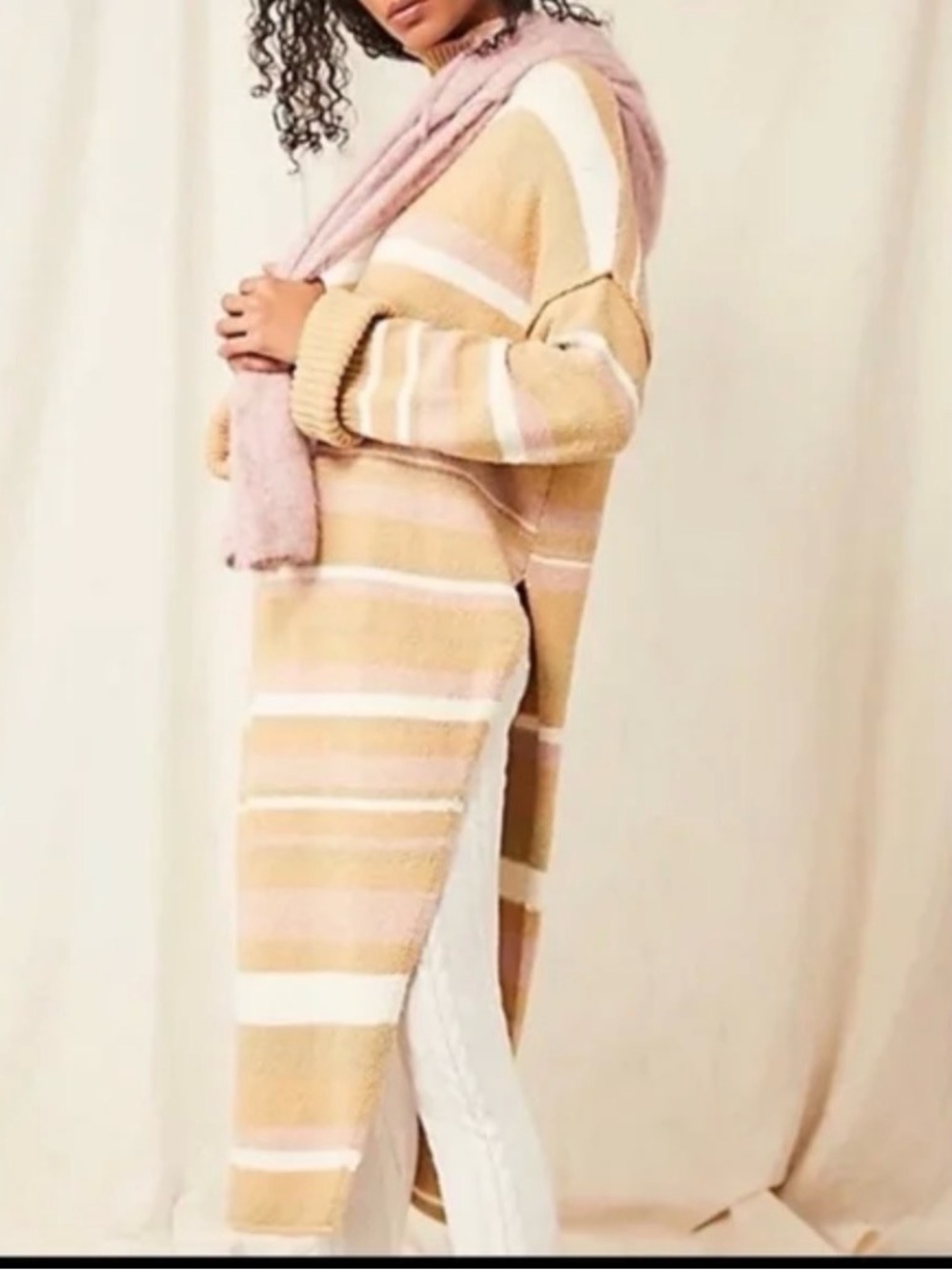 Free People Striped Maxi Sweater Dress in Beige, Pink & White